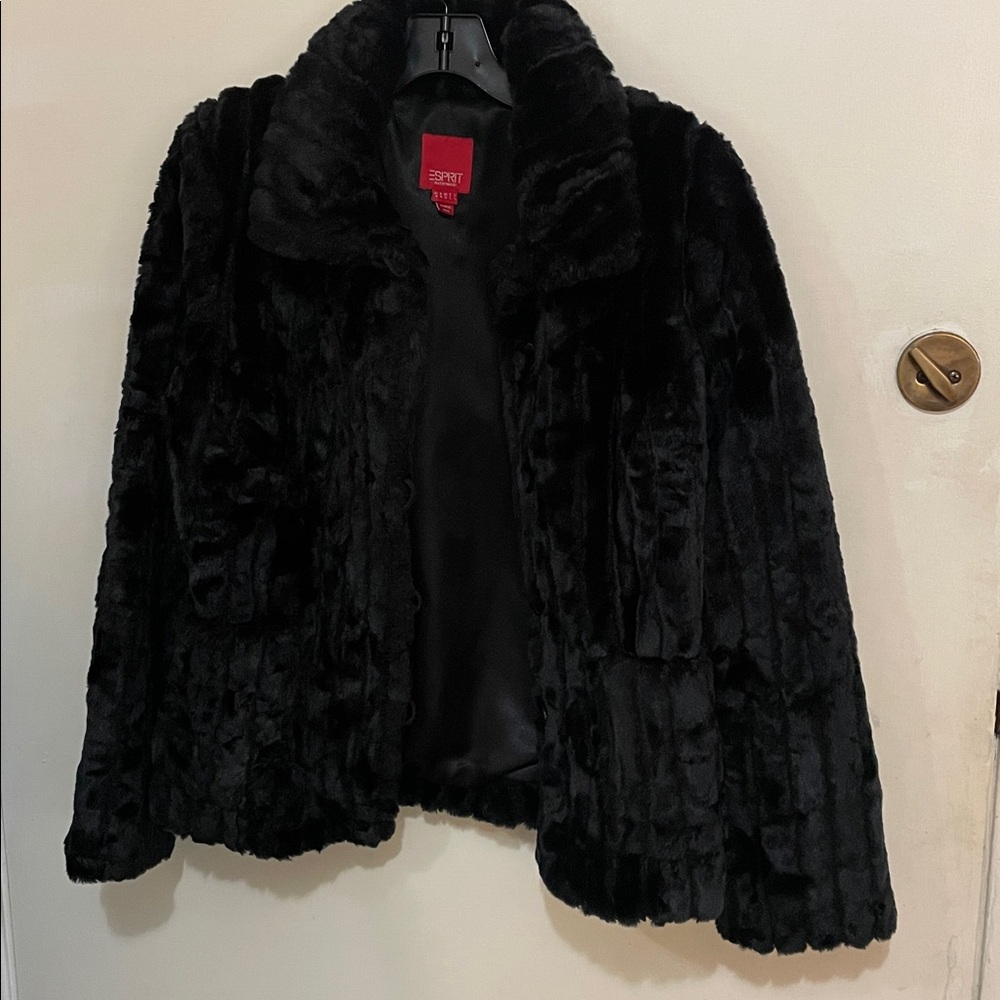 Esprit Black faux fur shirt coat / Outerwear